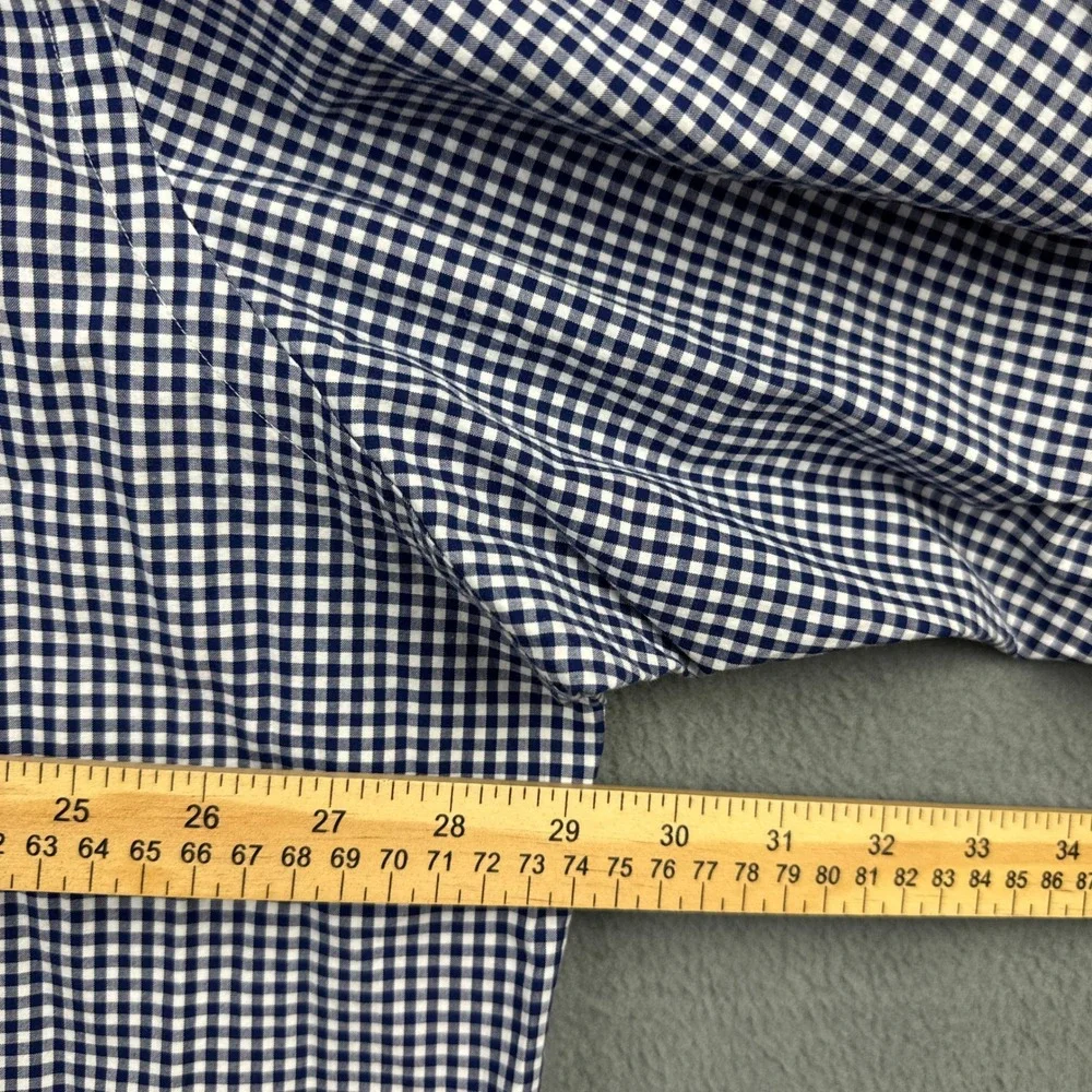 Polo Ralph Lauren Mens 2XB Navy Blue White Gingham Check Stretch Long Slv Shirt